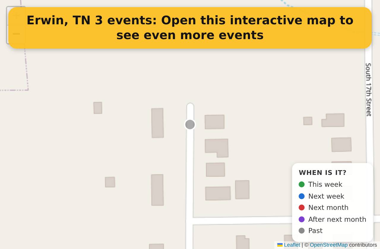 Map of events in Erwin, TN on the interactive EVENTULIST map