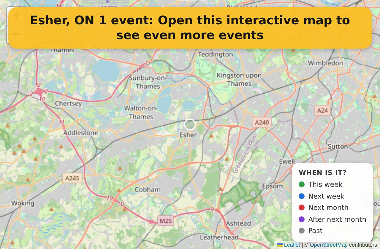 Map of events in Esher, ON on the interactive EVENTULIST map