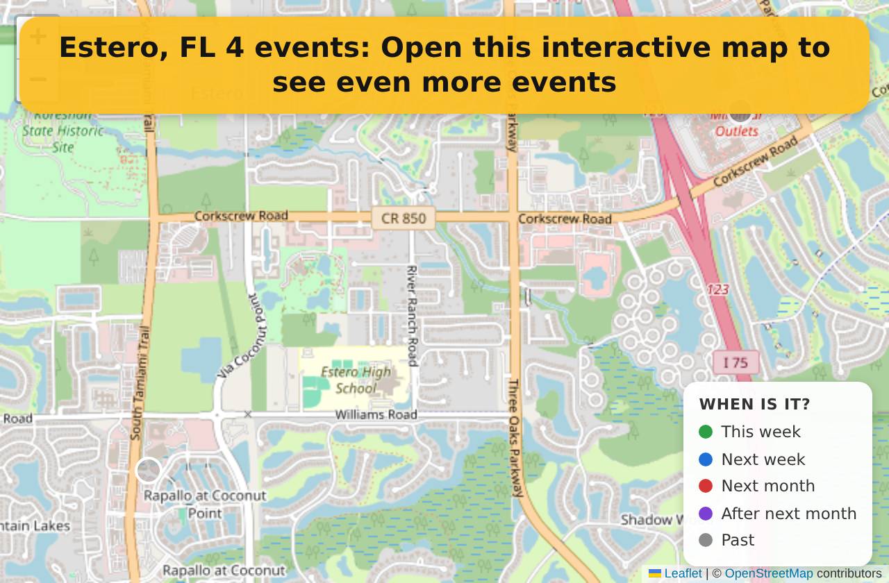Map of events in Estero, FL on the interactive EVENTULIST map