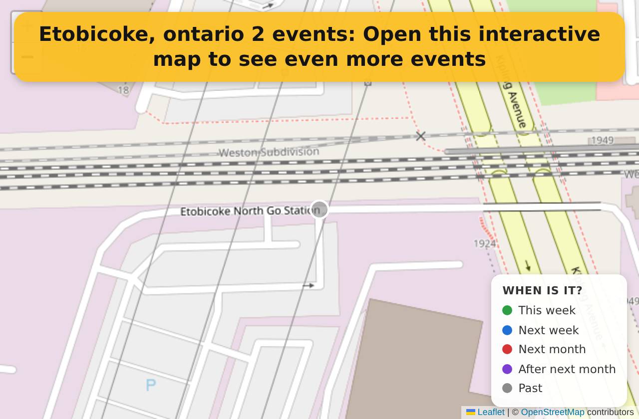 Map of events in Etobicoke, ontario on the interactive EVENTULIST map