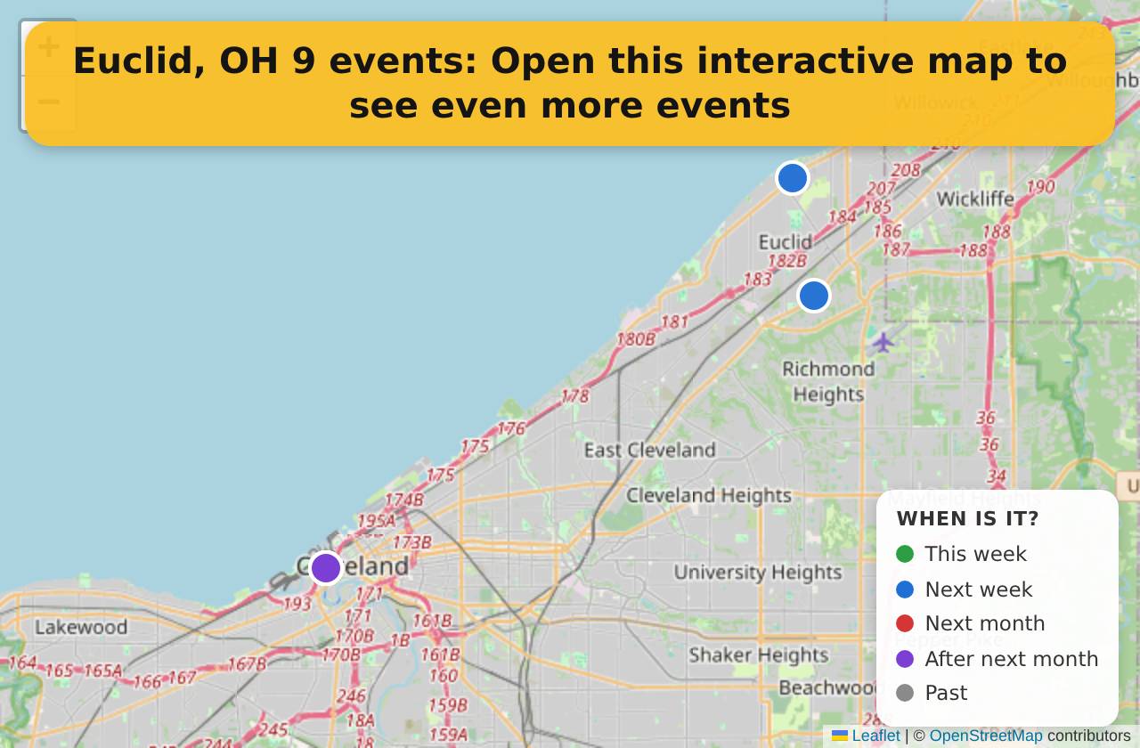 Map of events in Euclid, OH on the interactive EVENTULIST map