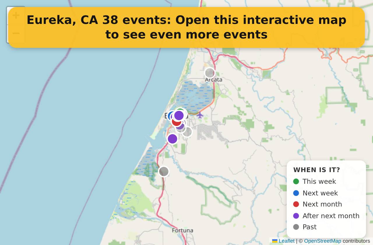 Map of events in Eureka, CA on the interactive EVENTULIST map