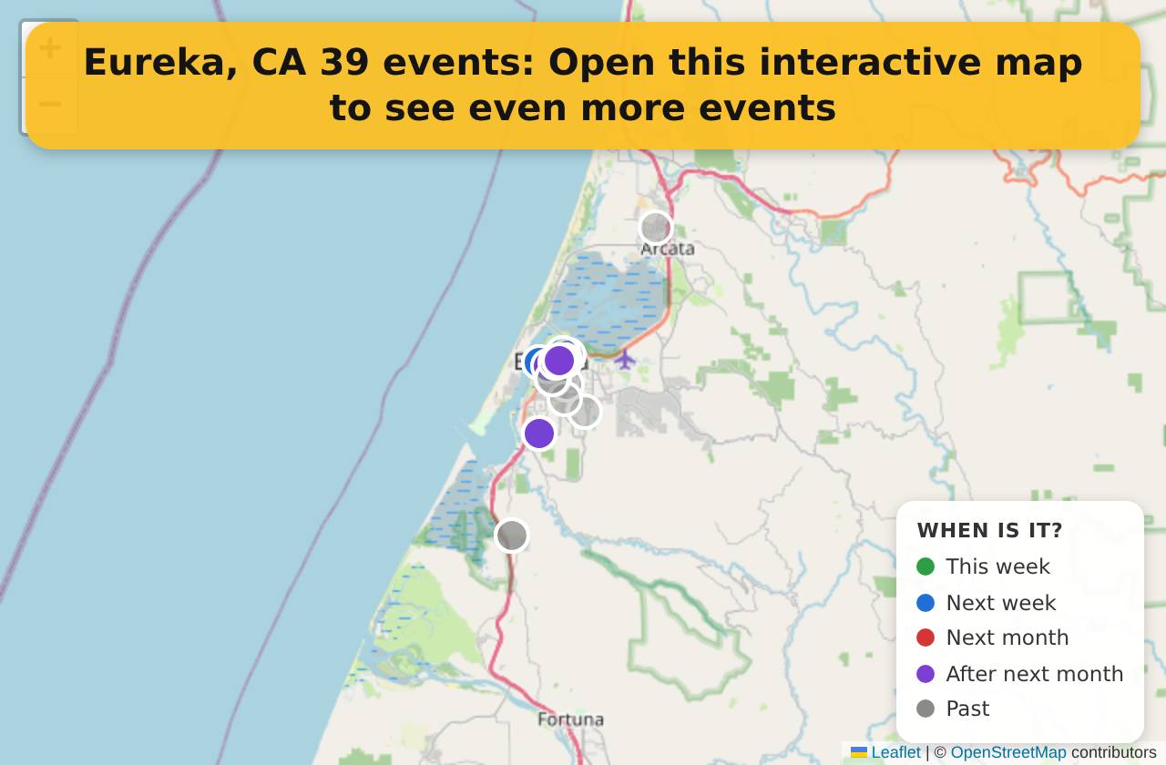 Map of events in Eureka, CA on the interactive EVENTULIST map
