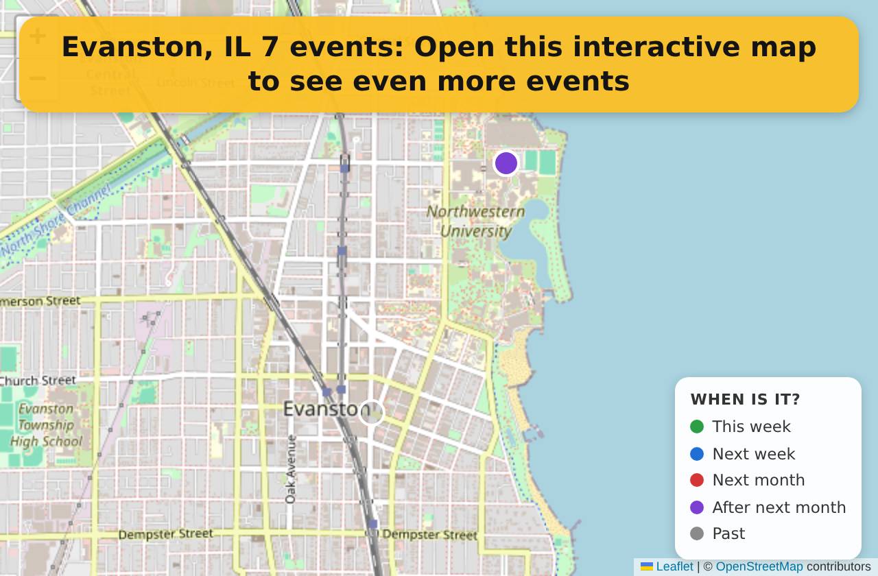 Map of events in Evanston, IL on the interactive EVENTULIST map