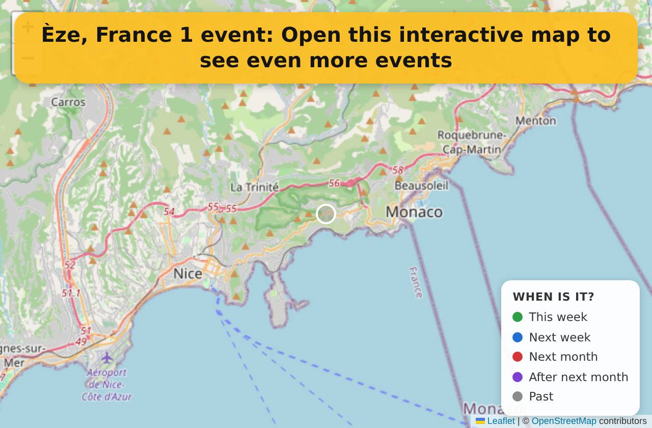Map of events in Èze, France on the interactive EVENTULIST map