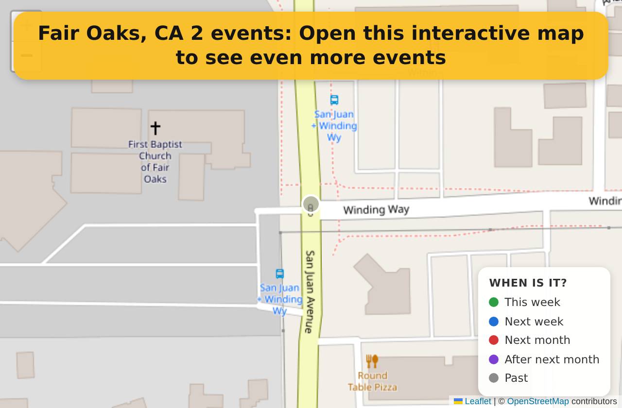 Map of events in Fair Oaks, CA on the interactive EVENTULIST map