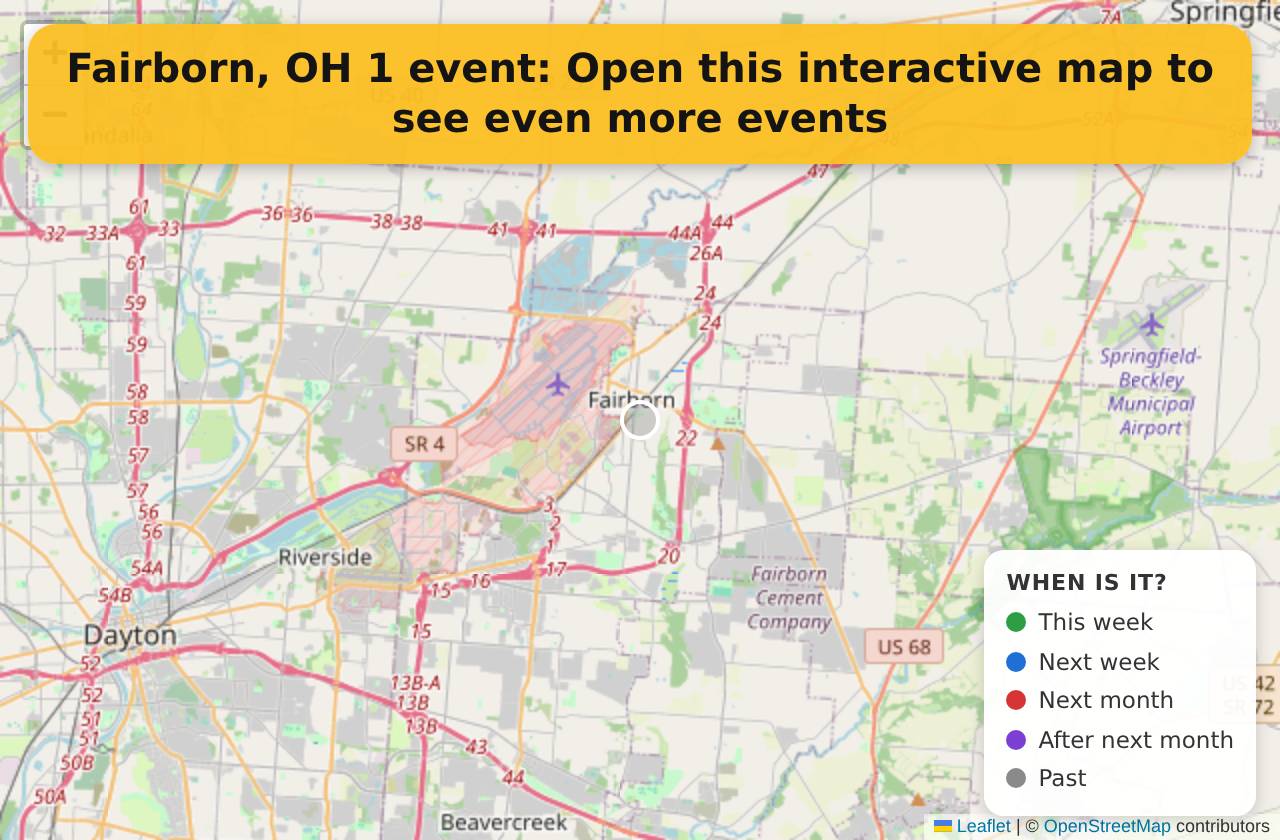 Map of events in Fairborn, OH on the interactive EVENTULIST map