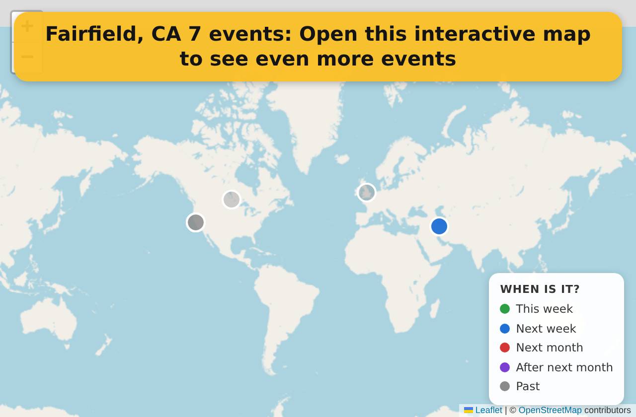 Map of events in Fairfield, CA on the interactive EVENTULIST map