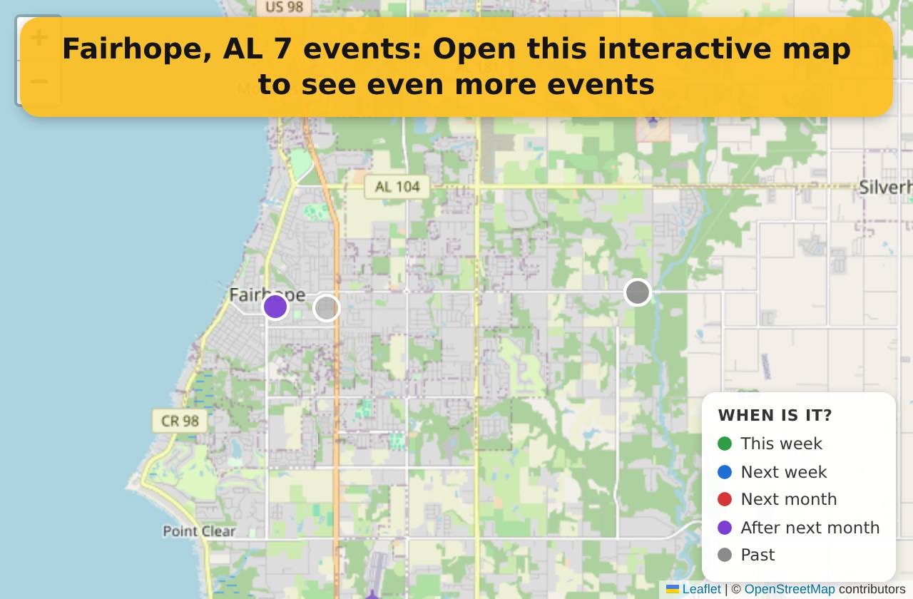 Map of events in Fairhope, AL on the interactive EVENTULIST map