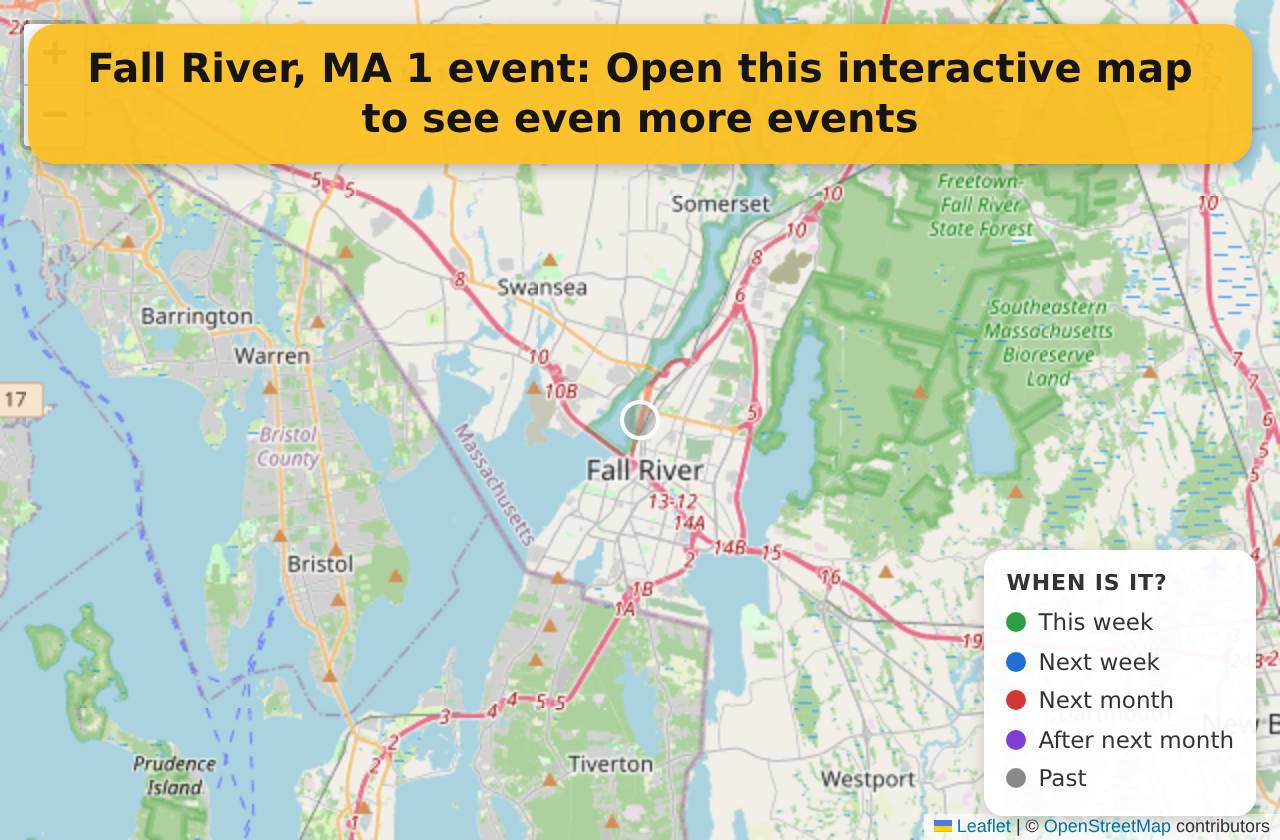 Map of events in Fall River, MA on the interactive EVENTULIST map