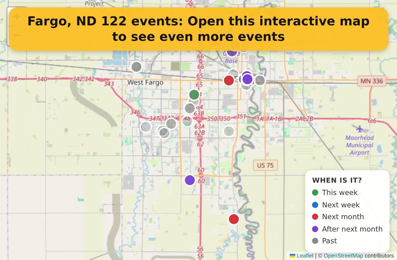 Map of events in Fargo, ND on the interactive EVENTULIST map