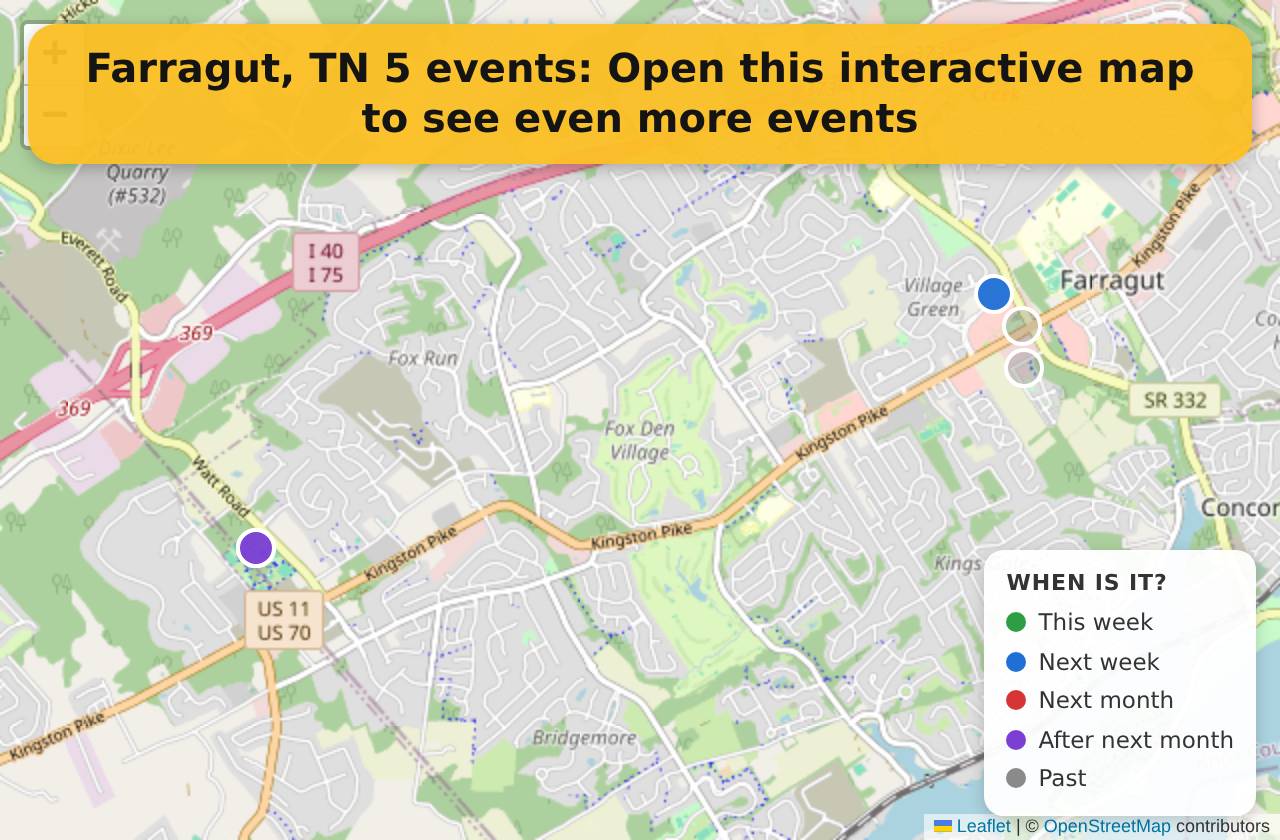 Map of events in Farragut, TN on the interactive EVENTULIST map