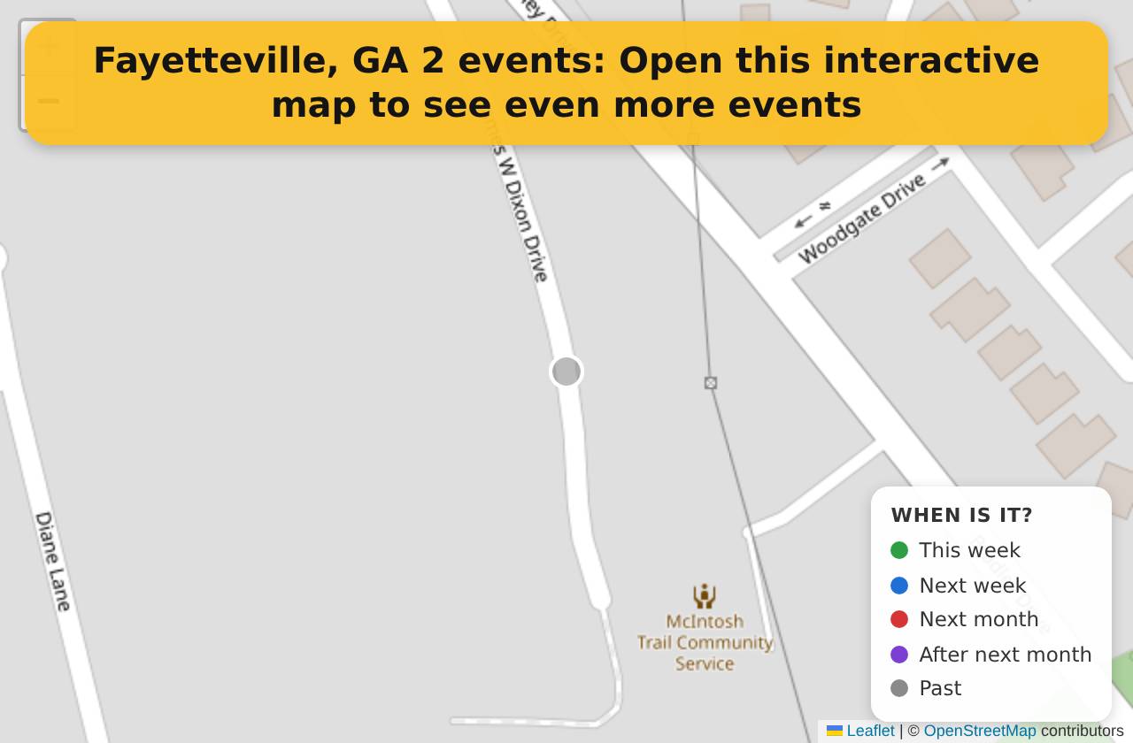 Map of events in Fayetteville, GA on the interactive EVENTULIST map