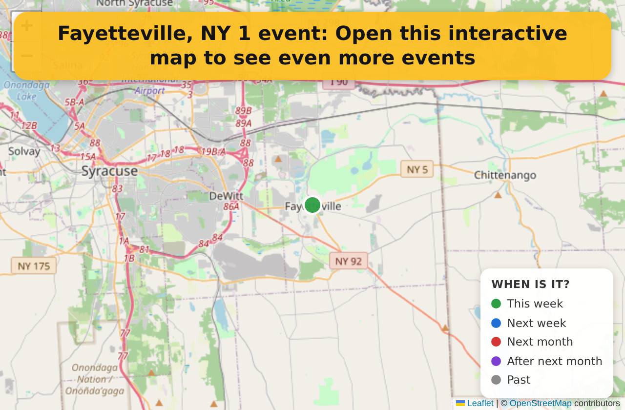 Map of events in Fayetteville, NY on the interactive EVENTULIST map