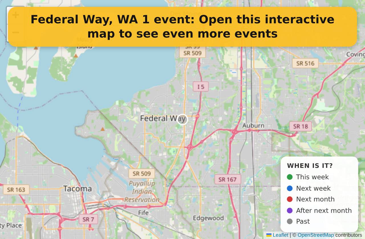 Map of events in Federal Way, WA on the interactive EVENTULIST map
