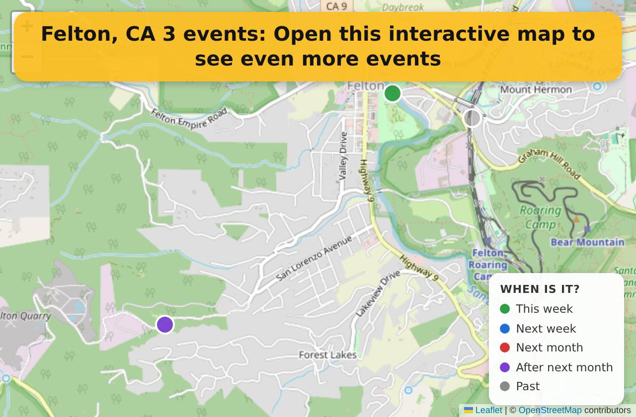 Map of events in Felton, CA on the interactive EVENTULIST map
