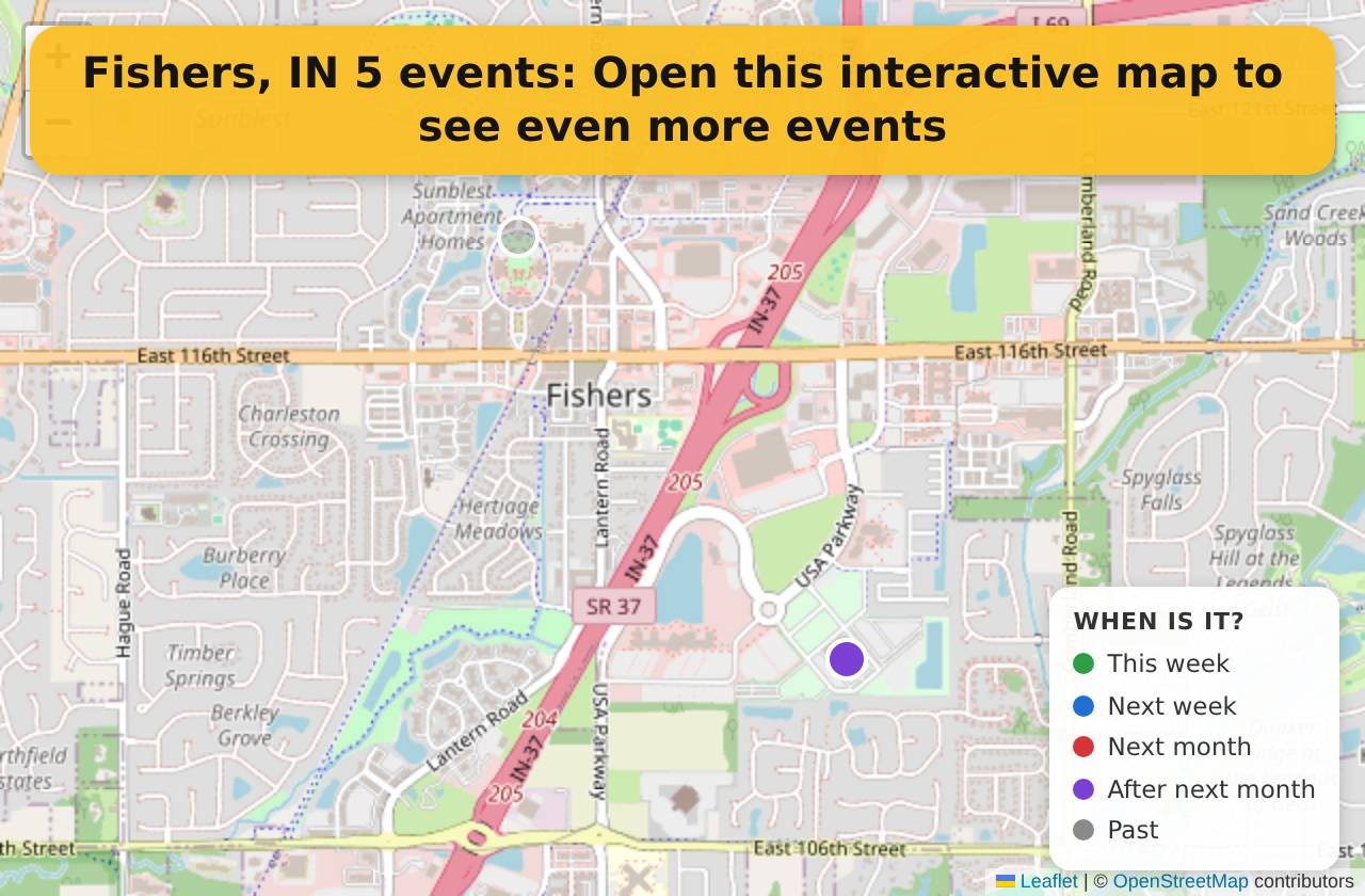 Map of events in Fishers, IN on the interactive EVENTULIST map