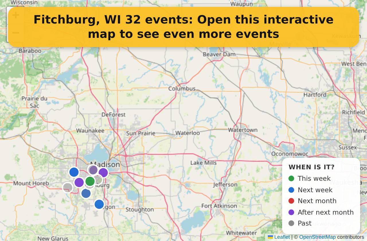 Map of events in Fitchburg, WI on the interactive EVENTULIST map