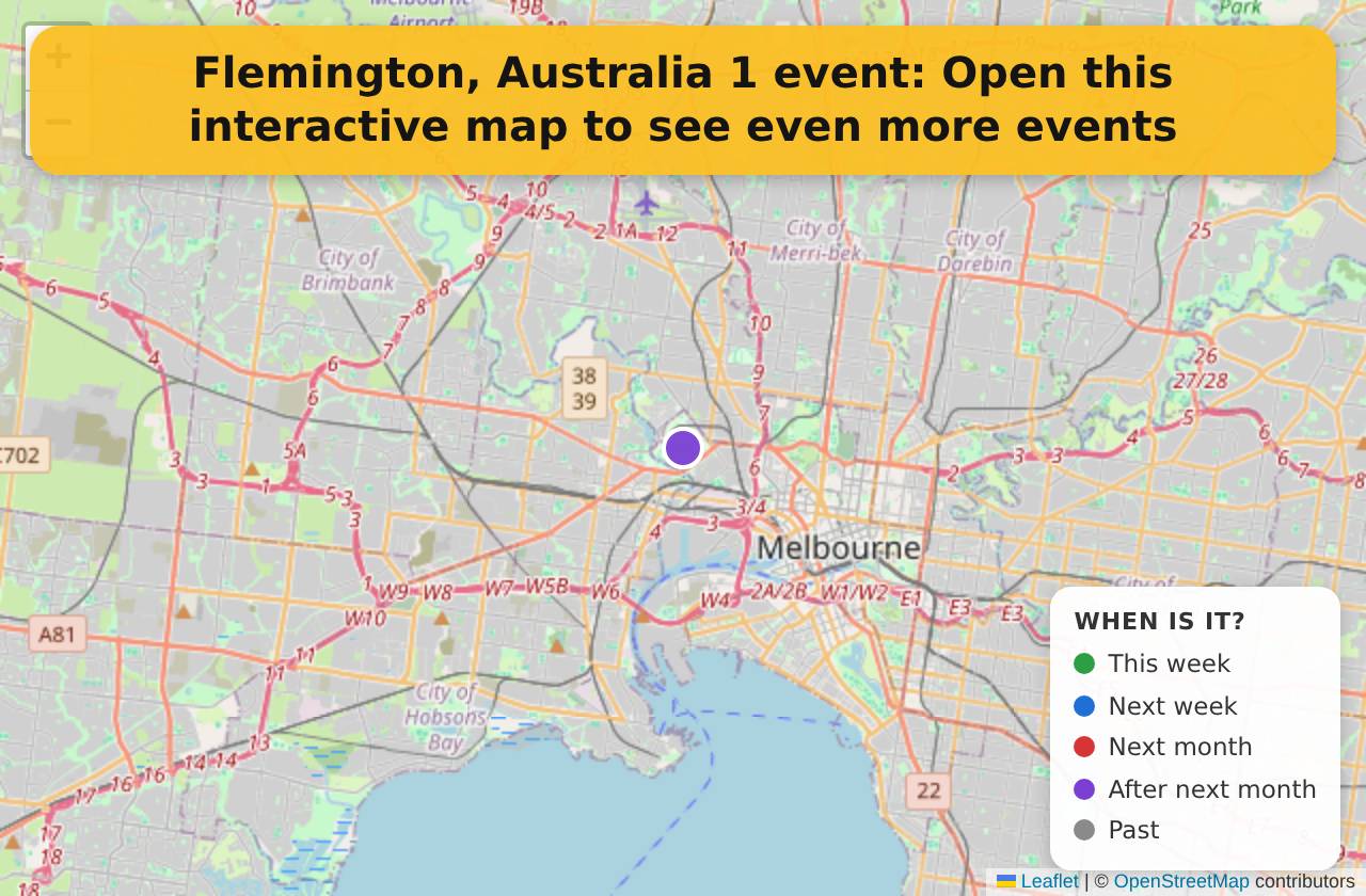 Map of events in Flemington, Australia on the interactive EVENTULIST map