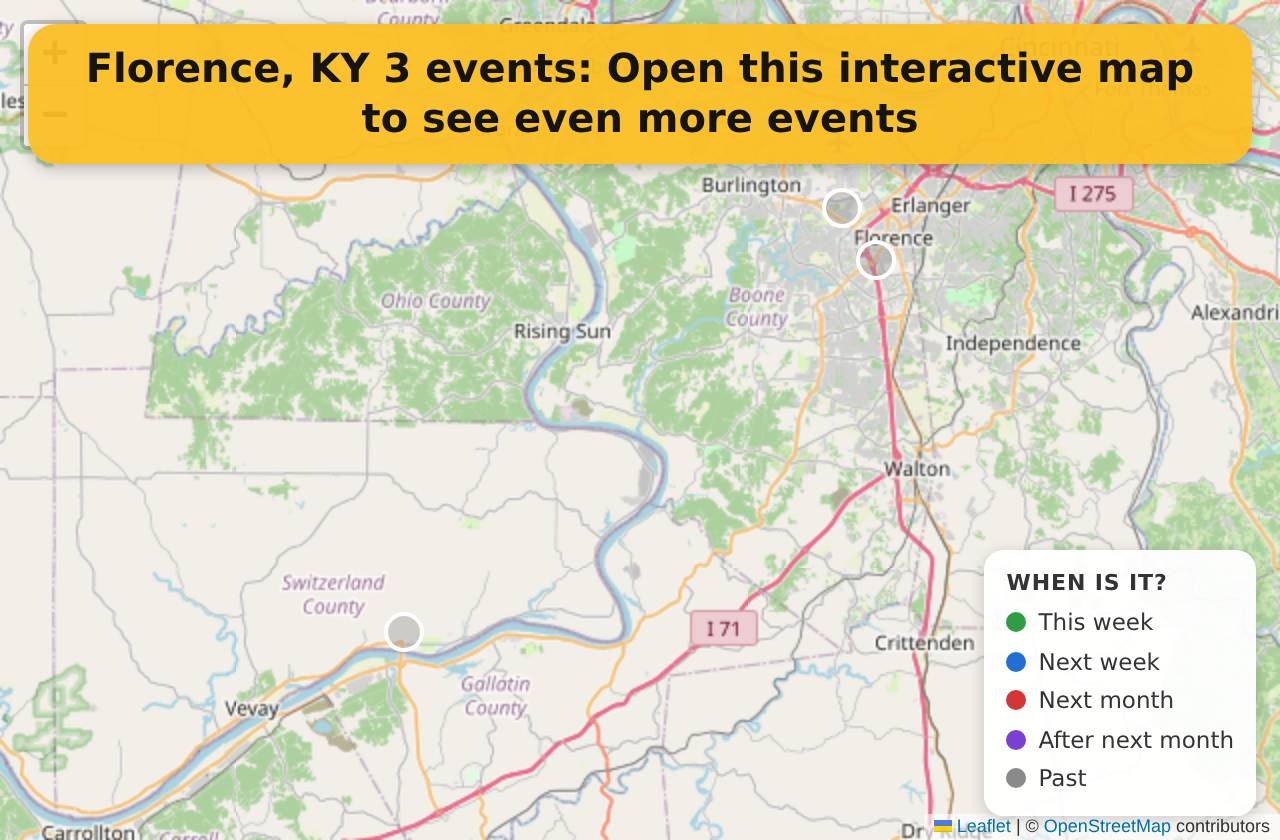Map of events in Florence, KY on the interactive EVENTULIST map
