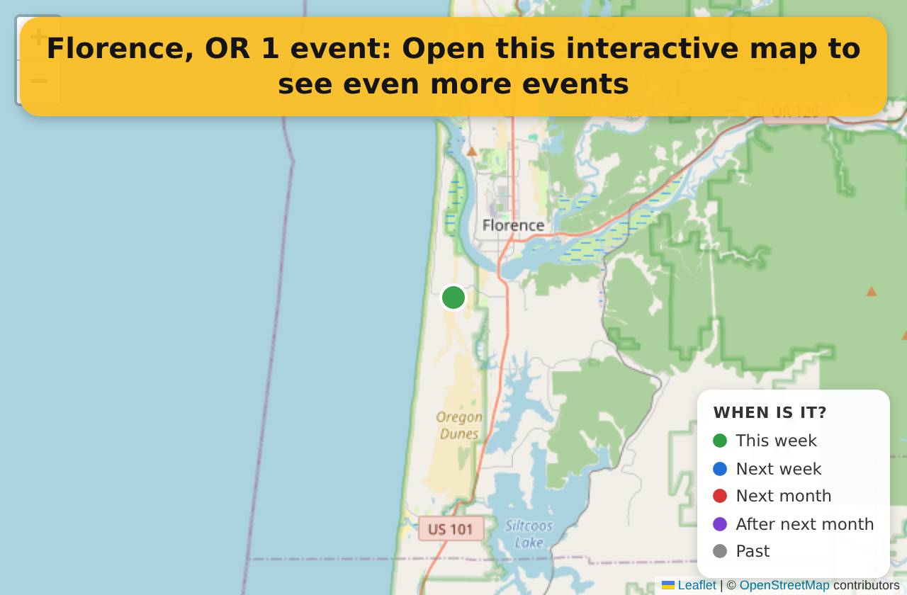 Map of events in Florence, OR on the interactive EVENTULIST map