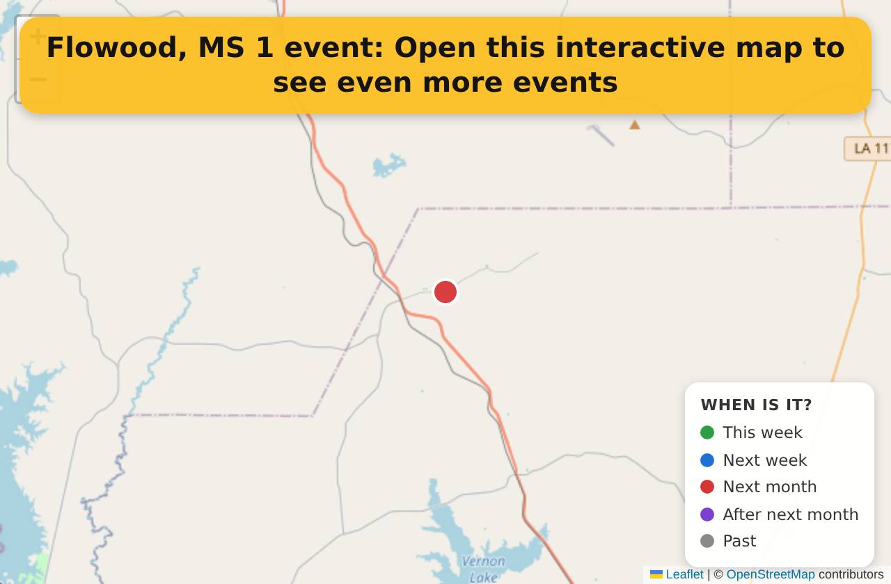 Map of events in Flowood, MS on the interactive EVENTULIST map