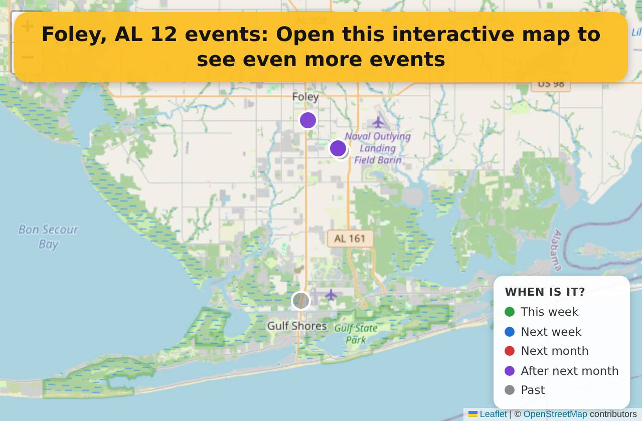 Map of events in Foley, AL on the interactive EVENTULIST map