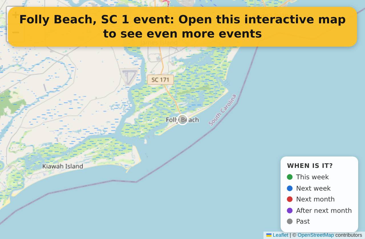 Map of events in Folly Beach, SC on the interactive EVENTULIST map