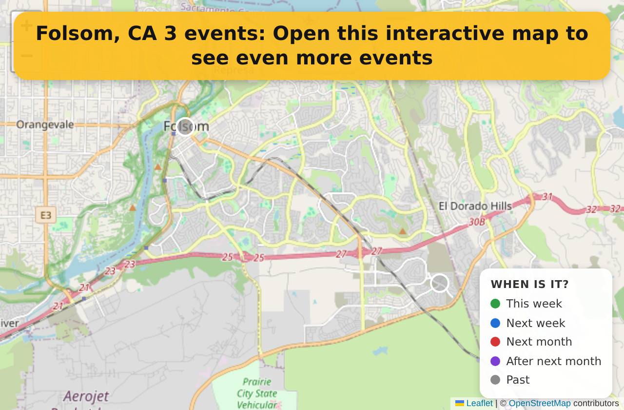 Map of events in Folsom, CA on the interactive EVENTULIST map
