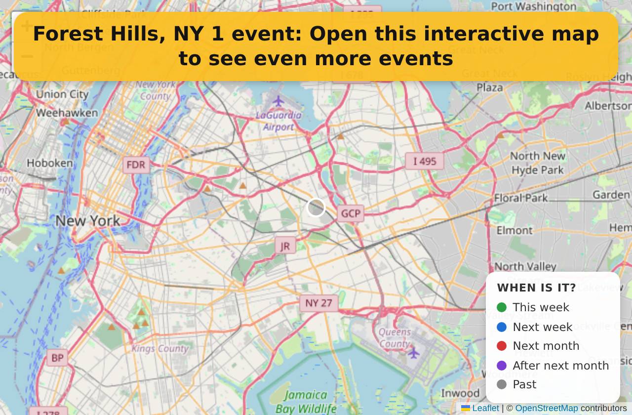 Map of events in Forest Hills, NY on the interactive EVENTULIST map