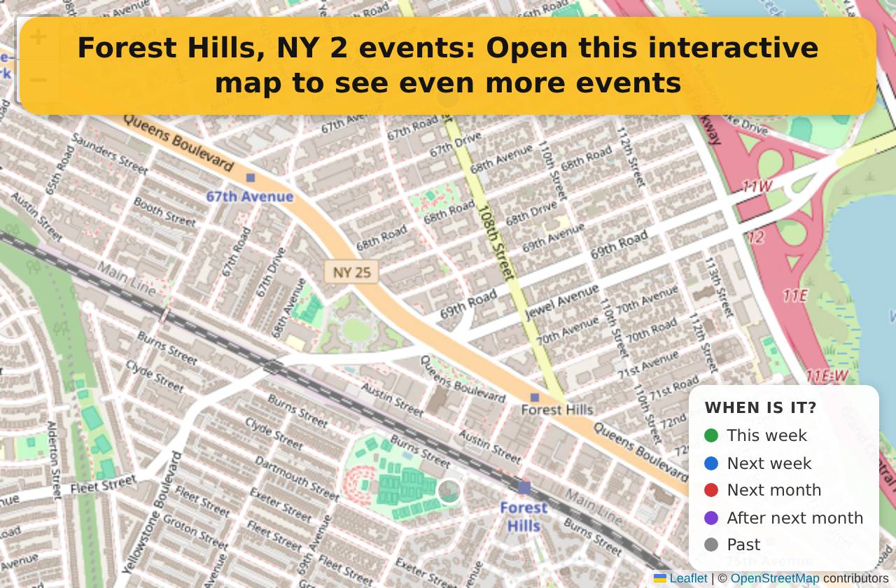 Map of events in Forest Hills, NY on the interactive EVENTULIST map