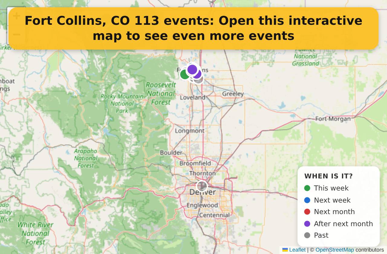 Map of events in Fort Collins, CO on the interactive EVENTULIST map