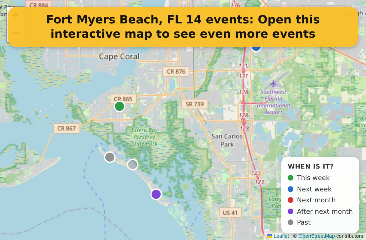 Map of events in Fort Myers Beach, FL on the interactive EVENTULIST map