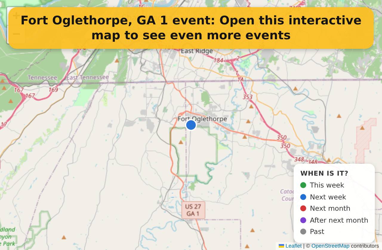 Map of events in Fort Oglethorpe, GA on the interactive EVENTULIST map