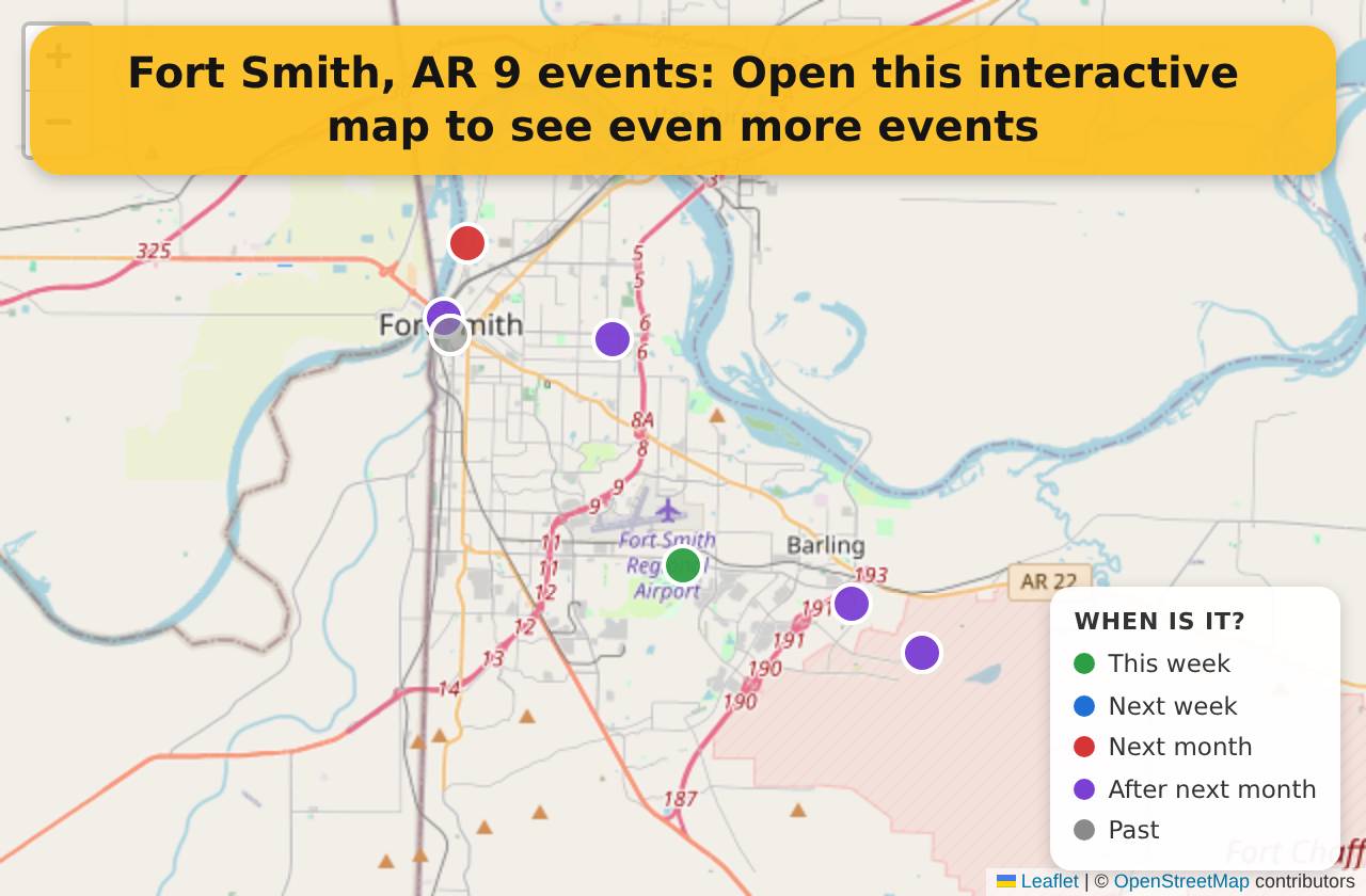 Map of events in Fort Smith, AR on the interactive EVENTULIST map