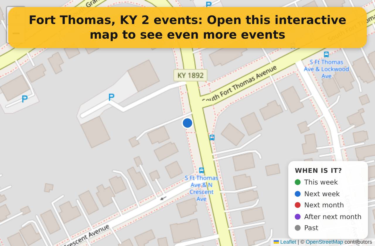 Map of events in Fort Thomas, KY on the interactive EVENTULIST map