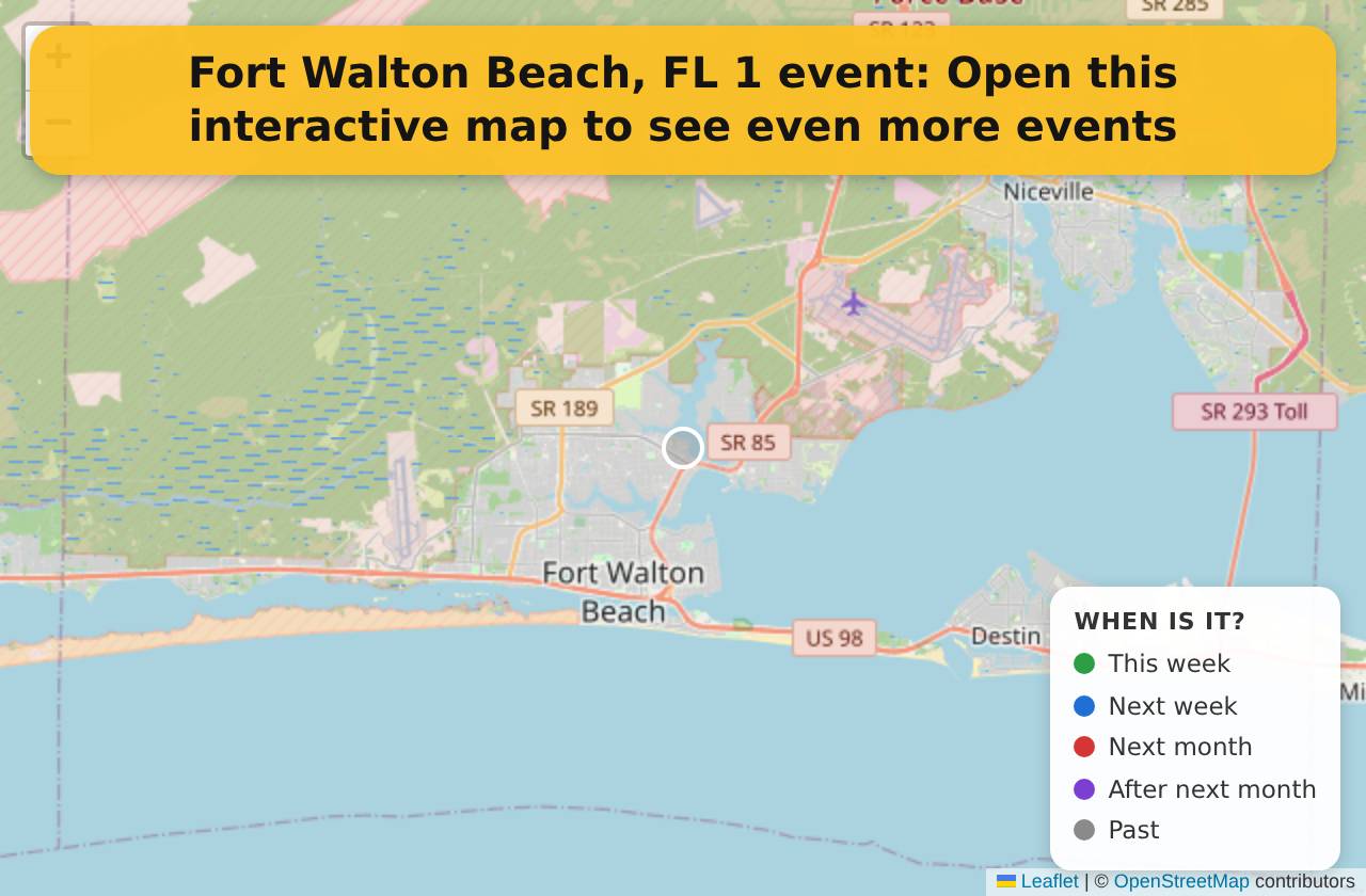 Map of events in Fort Walton Beach, FL on the interactive EVENTULIST map