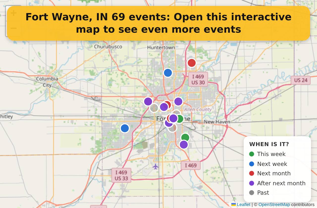 Map of events in Fort Wayne, IN on the interactive EVENTULIST map