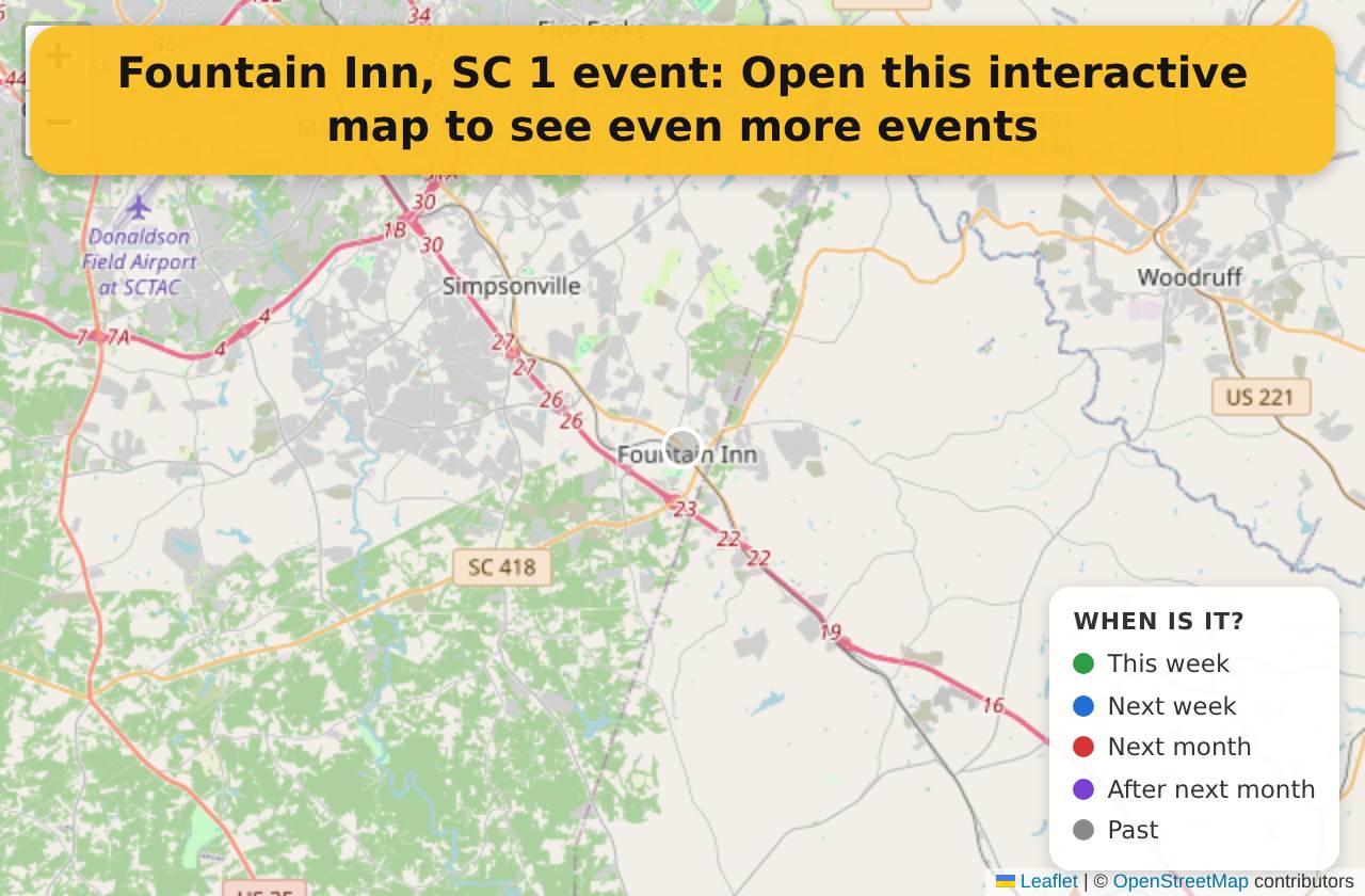 Map of events in Fountain Inn, SC on the interactive EVENTULIST map