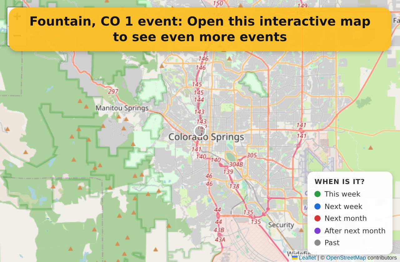 Map of events in Fountain, CO on the interactive EVENTULIST map