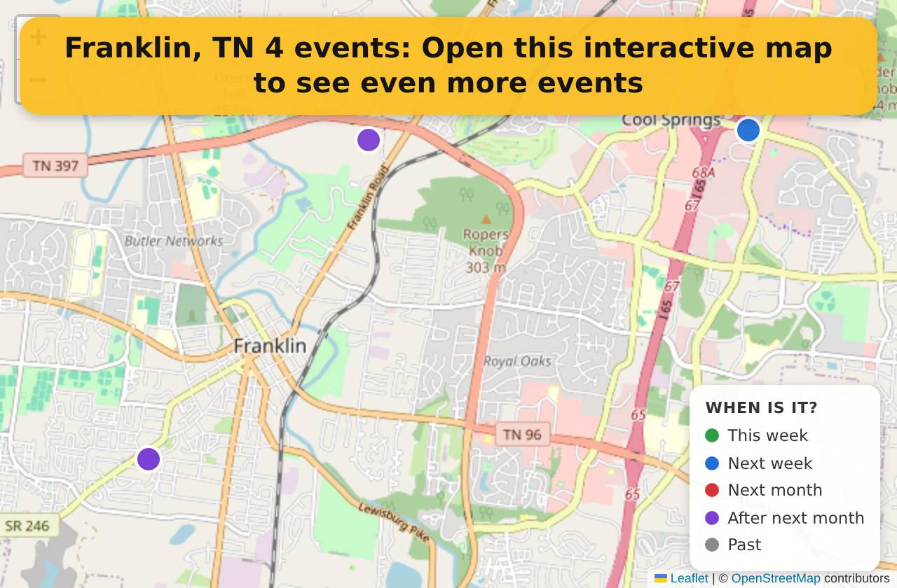 Map of events in Franklin, TN on the interactive EVENTULIST map