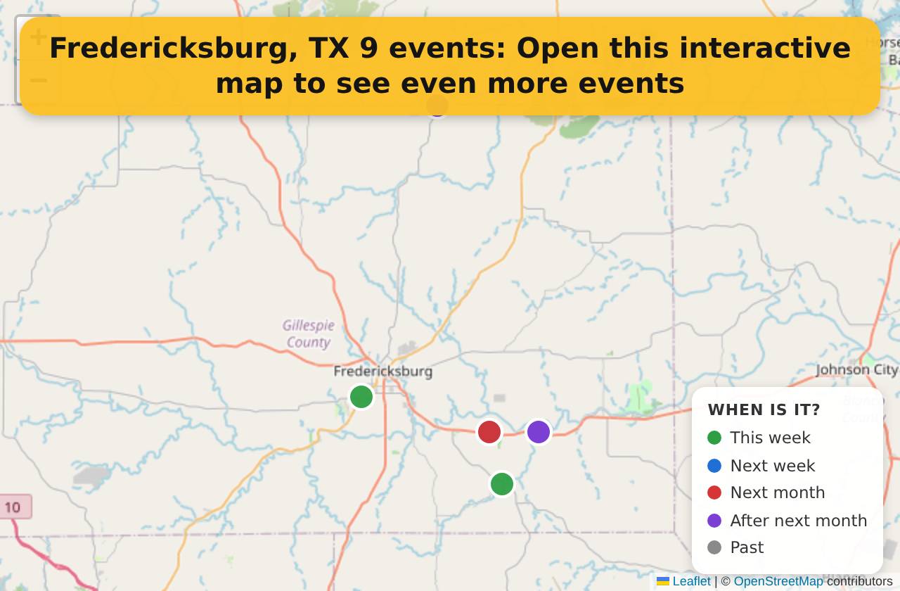 Map of events in Fredericksburg, TX on the interactive EVENTULIST map