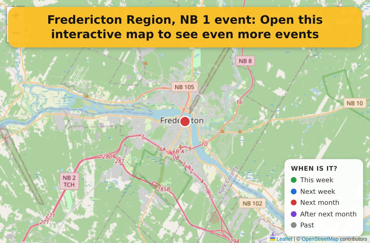 Map of events in Fredericton Region, NB on the interactive EVENTULIST map