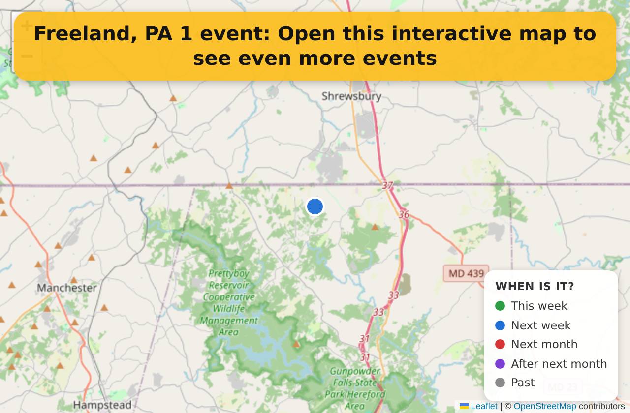Map of events in Freeland, PA on the interactive EVENTULIST map