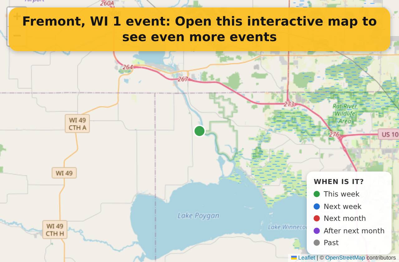 Map of events in Fremont, WI on the interactive EVENTULIST map