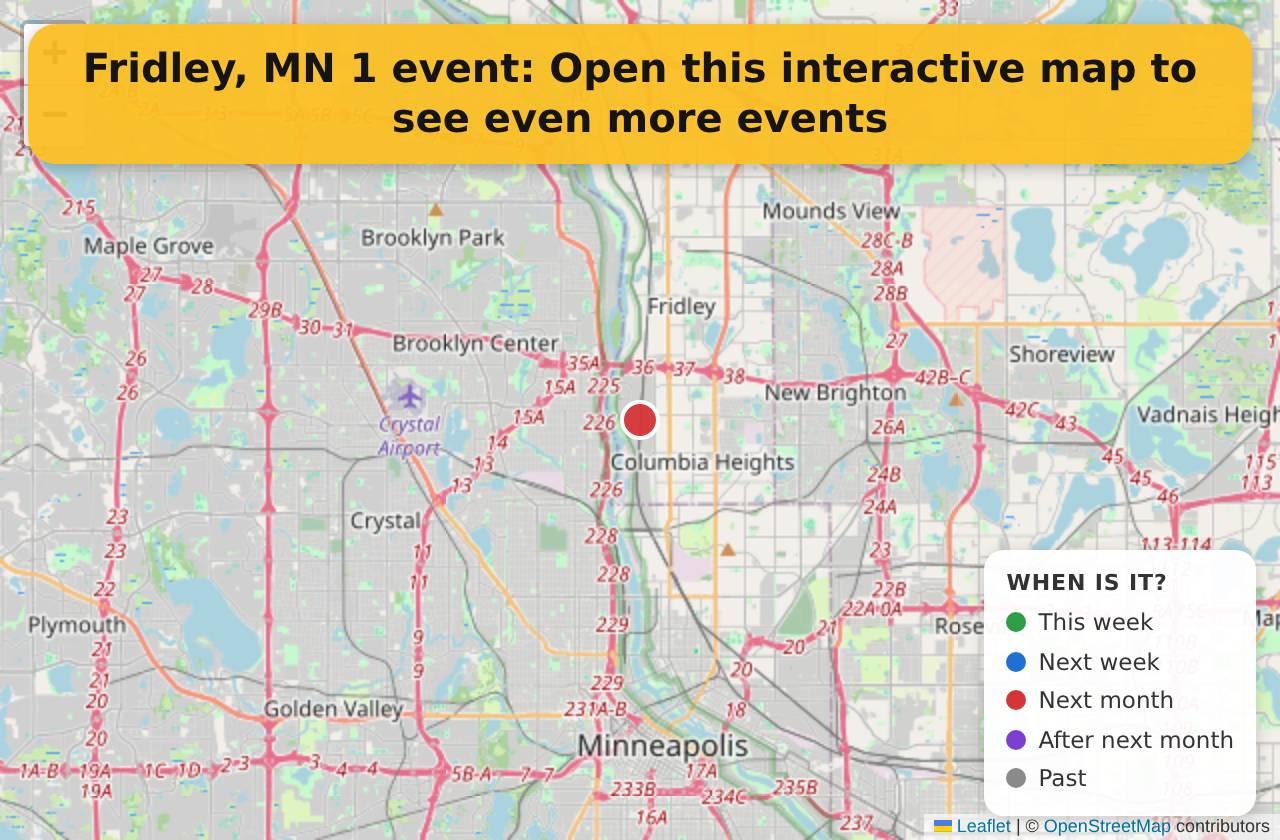 Map of events in Fridley, MN on the interactive EVENTULIST map