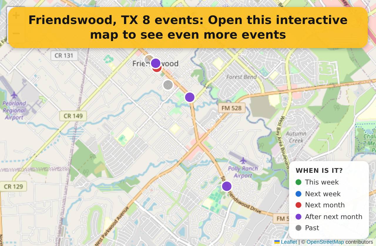 Map of events in Friendswood, TX on the interactive EVENTULIST map