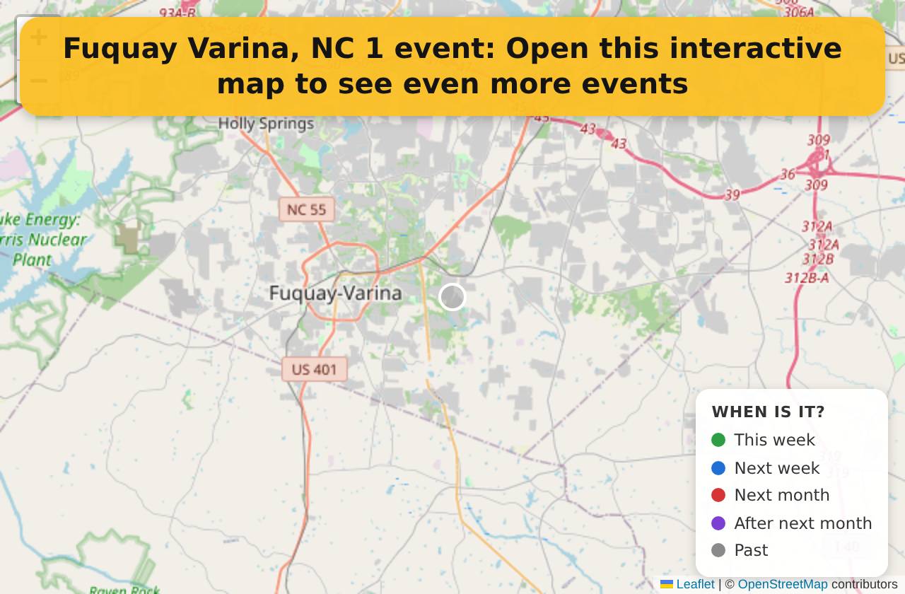 Map of events in Fuquay Varina, NC on the interactive EVENTULIST map