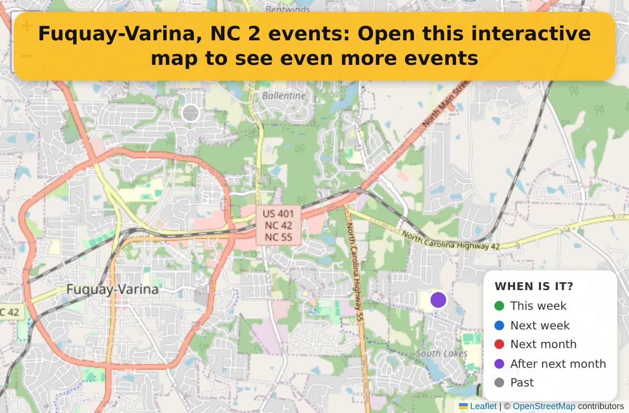 Map of events in Fuquay-Varina, NC on the interactive EVENTULIST map