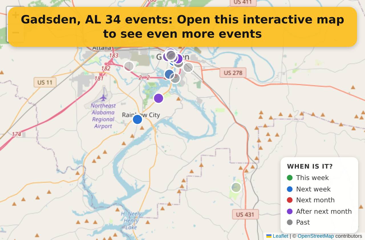Map of events in Gadsden, AL on the interactive EVENTULIST map